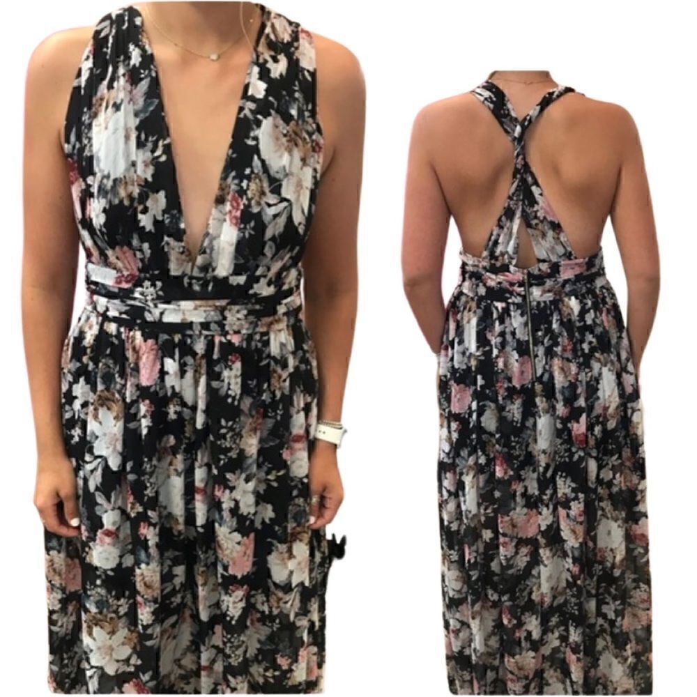 Solemio Floral Flowy Backless Dress Size S